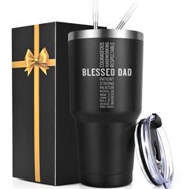Lifecapido Gifts for Dad, Dad Gifts for Men, Blessed Dad 30oz Insulated Tumbler with Keychain, Christian Father's Day Birthday Christmas Gifts for Papa Daddy New Dad, Christian Gifts for Men