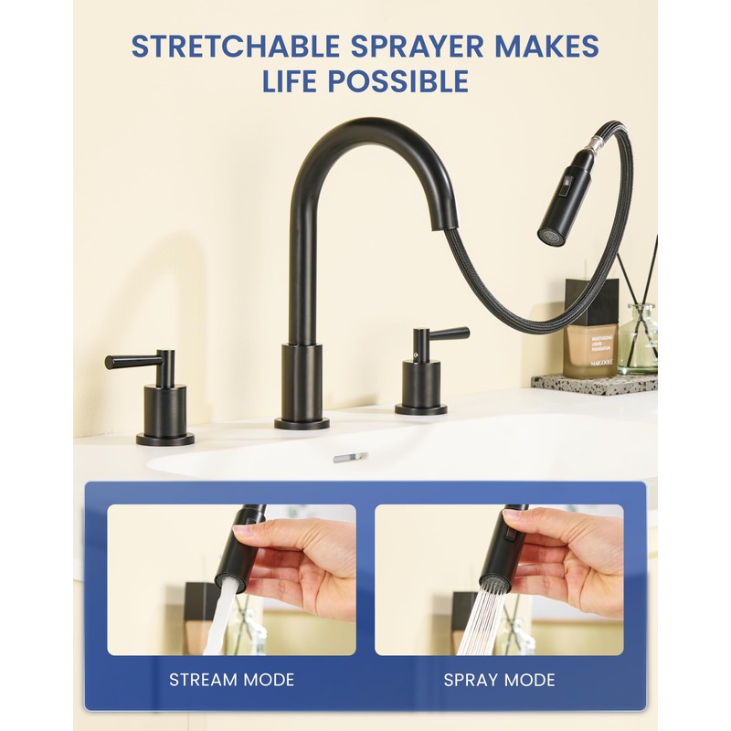 FELIXBATH Bathroom Faucet with Sprayer, Matte Black Bathroom Faucet 3