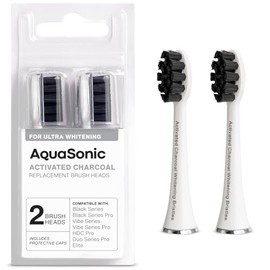 AquaSonic - Juego de 2 cabezales de cepillo de carbón activado, cabezales de cepillo ultra blanqueador, compatibles con Black Series, Black Series Pro, Vibe Series, Duo Pro Series (blanco)
