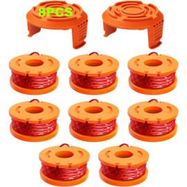 10 Packs Replacement Grass Trimmer Spool Works with Worx All Grass Trimmers with 20 V, 1.65 mm Diameter and 3 m Length Thread Spool, Includes 8 Packs of Grass Trimmer Thread and 2 Packs of Cap Lid