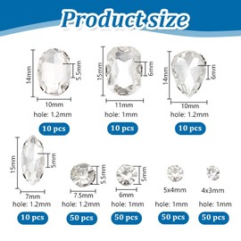 OLYCRAFT 240Pcs 8 Style Mixed Shapes Crystal Glass Sew on Silver Claw Rhinestones 4 Hole Glass Rhinestone Settings Sew On Cystal White Rhinestones Clear Faceted Glass Rhinestone Sews for Crafts