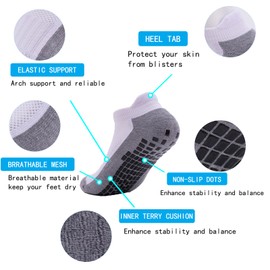 LIFPAU Men’s Non Slip Socks with Grips Yoga Pilates Socks Anti Skid Athletic Ankle Socks Gym Home Thick Socks 4 Pairs(White,L)