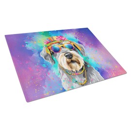 Caroline's Treasures DAC2552LCB Schnauzer Hippie Dawg Glass Cutting Board Large Decorative Tempered Glass Kitchen Cutting and Serving Board Large Size Chopping Board