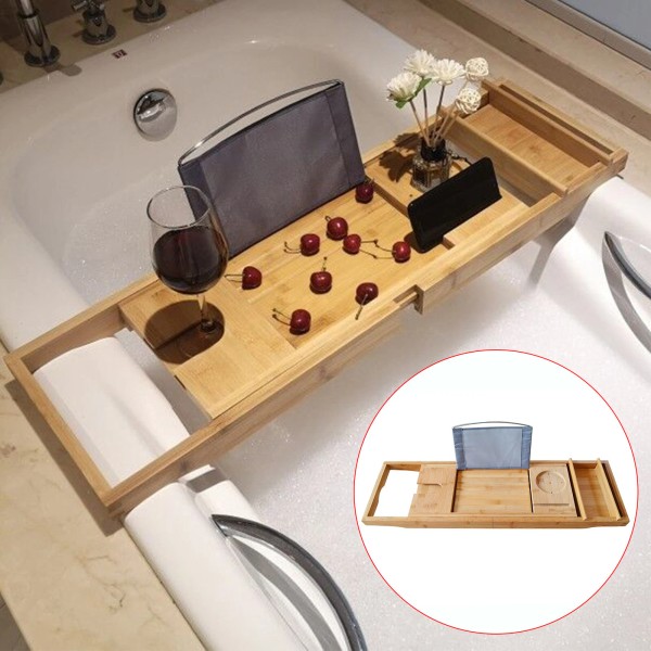 Unbranded Bathtub Caddy Wooden Bamboo Bathtub Rack Tray Bathroom Tablet