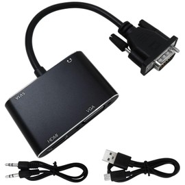 HaeKap VGA to HDMI/VGA Adapter, Supports Dual Monitors, 2 in 1 VGA to HDMI Splitter, 1080P@60HZ Full HD Display Video Converter for PC Laptop Link Monitor/HDTV/Projector, with 3.5mm Audio Port