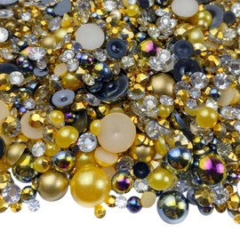 30g Half Pearl Rhinestones for Crafts Mixed Size 3mm-10mm Resin Rhinestone Half Round Flatback Pearl Rhinestones for DIY Nail Art Crafts Jewelry Decoration (Golden Black Series)