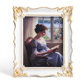 Saysmile 8x10 Vintage Picture Frame with Embossed Flower Design, White Ornate Frame for 8x10 or 5x7 Pictures with White Mat, Hand-Crafted Resin Antique Frames for Tabletop & Wall Hanging, Home Decor (White)