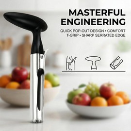 Apple Corer Remover, Stainless Steel Apple Corer with Serrated Blade & Ergonomic ABS Handle, Easy to Use Fruit Core Remover for Apples Pears, Durable Kitchen Tool, Black