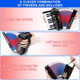 Coghek Black 17 Key 8 Bass Mini Toy Accordion Ideal For Kids Music Education Compact And Portable For Home And Travel
