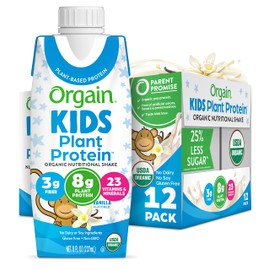 Orgain Organic Kids Nutritional Vegan Protein Shake, Vanilla - Healthy Kids Snacks, 8g Plant Protein, 3g Fiber, 23 Vitamins & Minerals, No Dairy & Soy, Non-GMO, 8 Fl Oz (12 Pack) Package May Vary