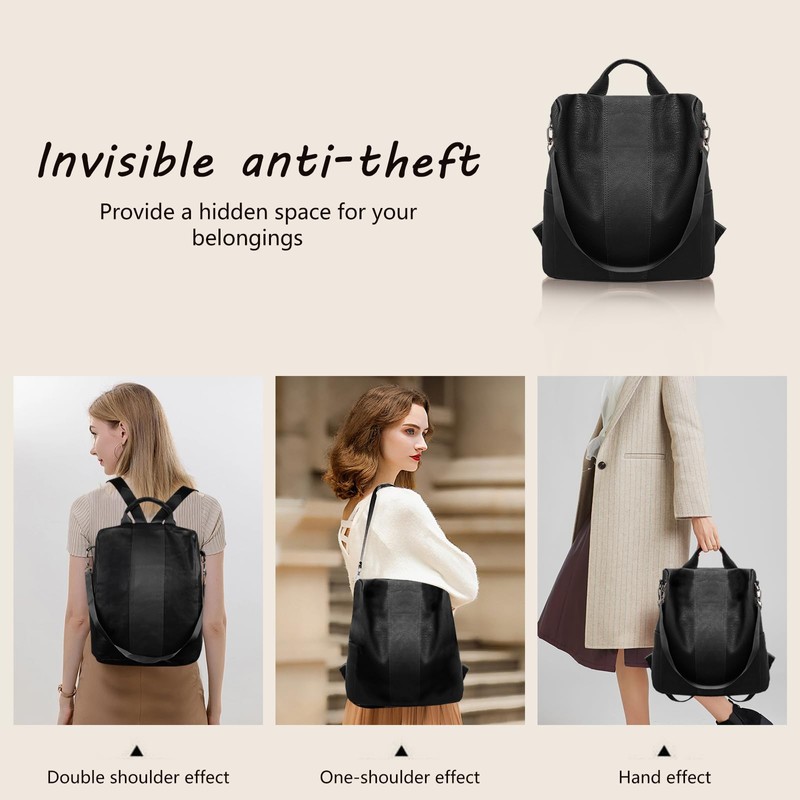 FuninCrea Women's Waterproof Daypack Women's Anti-Theft Backpack Handbags PU Leather