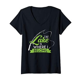 Womens The Lake Is Where I Belong Cute Nature Cabin Vacation V-Neck T-Shirt