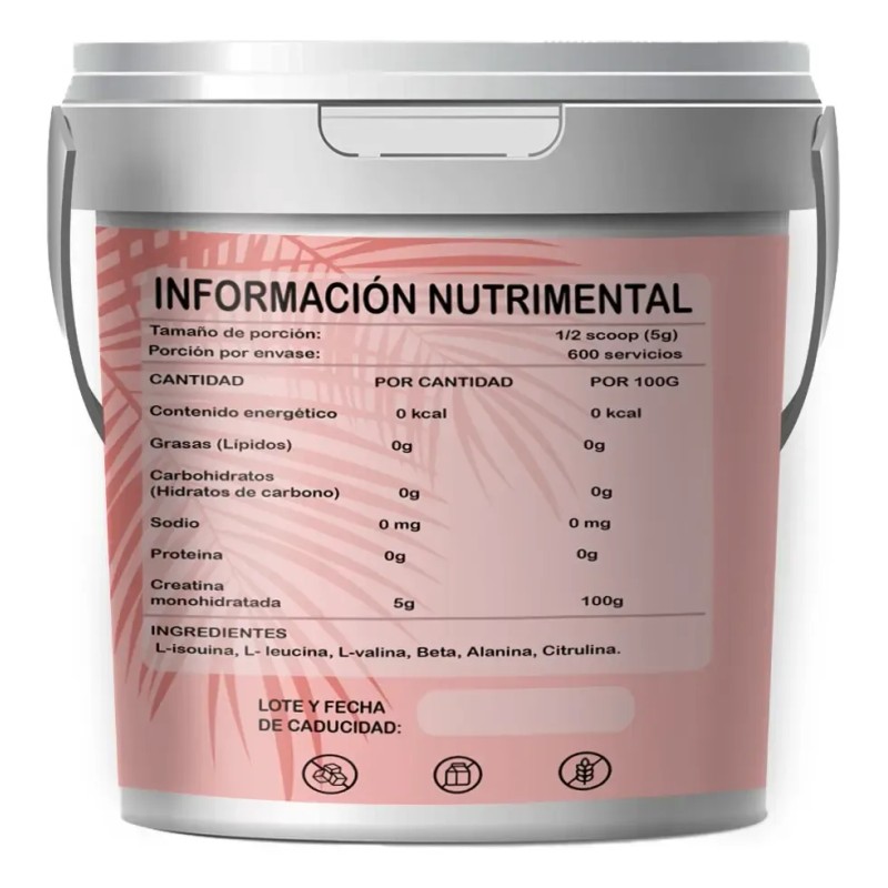 Creatina Monohidratada Flamish 3kg 600 Servicios Sabores