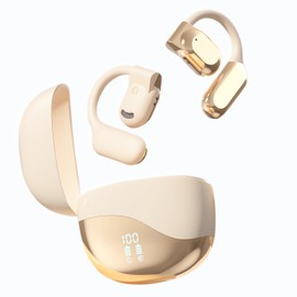 EXECCZO True Open Ear Headphones for Long-Lasting Comfort, 5.4 Bluetooth Sport Earbuds with LED Display IPX5 Waterproof for Sports, Driving, Office (Skin Color)