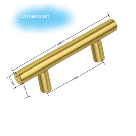 FHGLER 2 Pieces Kitchen Furniture Handles 64mm Hole Spacing Brushed Steel T Handle for Cabinet Door (Gold)