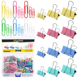 Mardatt 350Pcs Colorful Paper Clips Binder Clips Set, Assorted Sizes Paperclips Binder Paper Clips Large Medium Small Colored Paper Clips Binder Clips for Home School Office Supplies, No.3, (M1100)