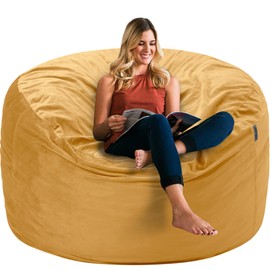 HABUTWAY Bean Bag Chair 3Ft Luxurious Velvet Ultra Soft Fur with High Rebound Memory Foam Bean Bag Chairs for Adults Plush Lazy Sofa with Fluffy Removable Sponge 3' (Mustard)