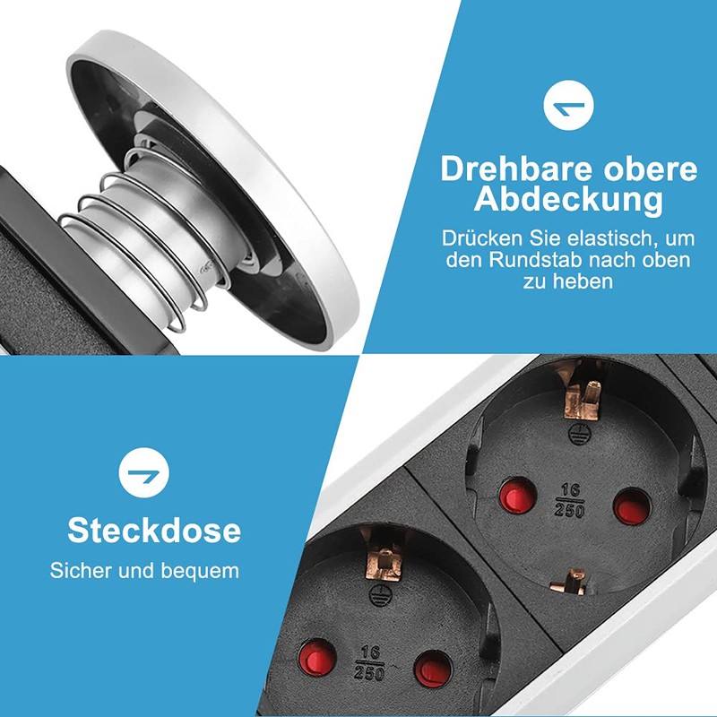 Socket Plug, Retractable Socket with USB Table Power Strip 4-Way