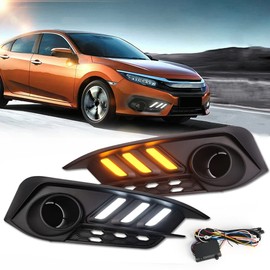 MAIALOT For Honda Civic 2016 2017 2018 Fog Light Replacement Daytime Running Lights DRL Amber Turn Signal Lamps Civic LED Daylight with Bezel, standard (HDCV16)