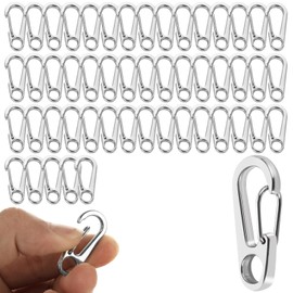 Set of 50 Carabiners, Mini Carabiners, Snap Hooks, Stainless Steel, 1.3 inches (3.3 cm), Lightweight, Durable, Stylish, Multifunctional, Travel Supplies, Spring Hooks