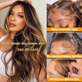Brofiri Ombre Highlight Body Wave Lace Front Wigs Human Hair 360 HD Lace Frontal Wigs Human Hair Pre Plucked Honey Blonde Wigs 180% Density Glueless Wigs Human Hair for Women 22 Inch P4/27 Colored