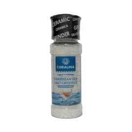 Coralina Caribbean Sea Salt - Coarse & Crunchy - Solar Evaporated - Enhances Saladsm, Meats, Seafood & Cocktails - Refillable Ceramic Grinder - Gluten-Free, No Artificial Flavors