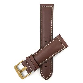 Bandini Extra Long (XL) 22mm Mens Italian Leather Watch Band Strap - Light Brown - Mat Finish - White Stitching - Gold Buckle