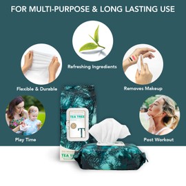 Body Prescriptions 3 Pack (50 Count Each) Tea Tree Facial Cleansing and Gentle Make Up Remover Wipes – Flip Top Pack