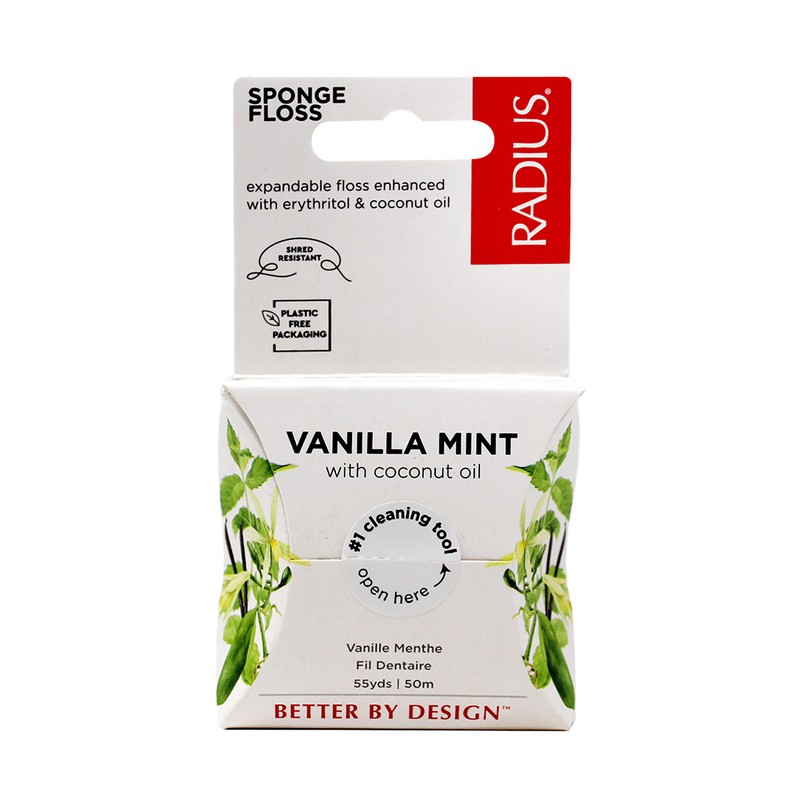Radius Dental Floss, Sponge Floss, Vanilla Mint, 55 Yards, Vegan