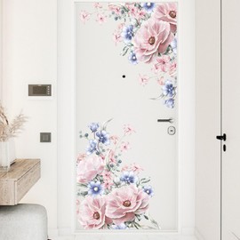 Pink Flower Wall Sticker Pink Flower Plant Butterfly Wallpaper Sticker Removable Stylish Scandinavian Diy Wall Sticker Decoration Wall Sticker House Plant Art Wall Decor Stylish Room Decor Wall Decor
