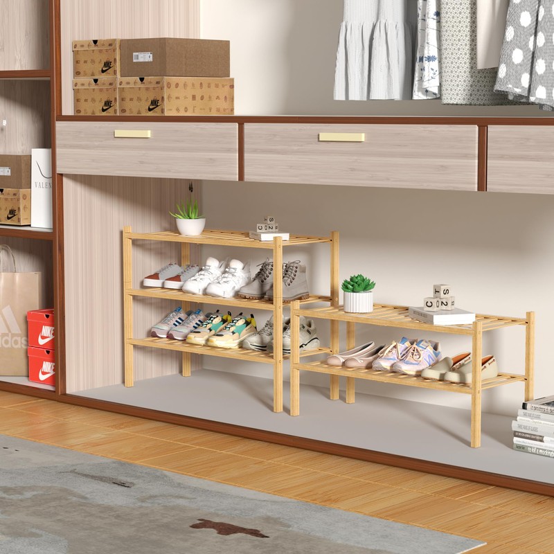 ROMGUAR CRAFT 2 Tier Bamboo Shoe Rack for Closet Free
