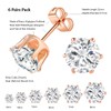 6 Pairs Rose Gold Plated Stud Earrings Set,Hypoallergenic Cubic Zirconia