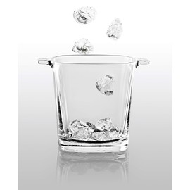 Glass - Ice Bucket - 5.7" H - By Barski - European Quality Glass - Square Shaped - with Two Handles - Made in Europe