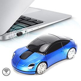 Sorandy Ratón Inalámbrico Coche 2.4GHz, Óptico Ergonómico Forma de Coche Deportivo 3D con Luz LED, 1600 dpi, USB, 3 Botones, Ambidiestro, Azul, para  