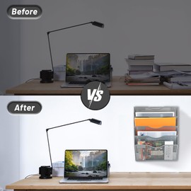 EASEPRES 5 Pocket Mesh Hanging Wall File Organizer, Wall Mounted Mail Paper Document Folder Holder, Clipboard Storage Organization Magazine Rack with Nametag Label for Office Home School, Gray