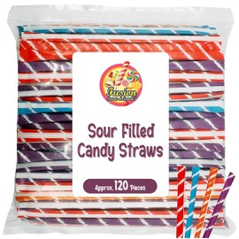 Sour Filled Candy Straws - 120 Count Bulk Bag - Tropical Punch, Orange, Cherry, Grape Flavors - Silly Stix Candy Straws
