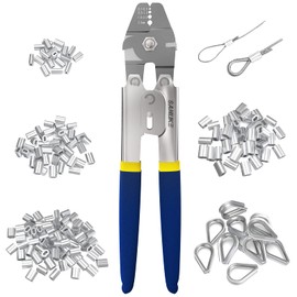 Sanuke Wire Rope Crimping Swaging Tool Cable Crimps up to 2.2mm(2/32inch) with 160pcs 4sizes Aluminum Double Barrel Ferrule Loop Sleeve and 10pcs Stainless Steel Thimble Assortment Kit
