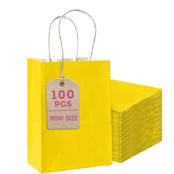Bakepacker 100 Pcs Bright Yellow Mini Paper Gift Bags with