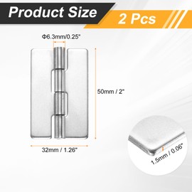 uxcell 2 Pack Heavy Duty Weldable Hinges, 2" x 1.26" x 0.06" Weld on Butt Hinge 304 Stainless Steel Folding Metal Gate Hinges for Trailer Doors, Silver