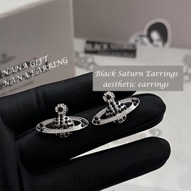 Saturn Earrings for Women - Obsidian Stereo Saturn Earring Nana Anime Merch Planet Earrings, Mothers Valentines Day Anniversary Birthday Christmas Aesthetic Jewelry Gifts for Her Mom Wife