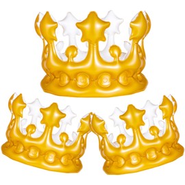 Heyu-Lotus 3 Pcs Inflatable Crown Blow up Crown Adult Fancy Dress Crown King Queen Crowns for Carnival Costume Accessory Birthday Party Coronation Stag Hen Costume Party(Large)