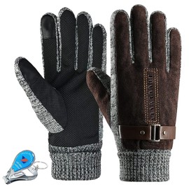 LassZone Men's Winter Leather Gloves Thick Warm Fleece Windproof Gloves Cold Proof Mittens Thermal Gloves for Driving Dress Cycling Motorcycle Camping Outdoor Sports