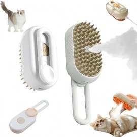 BoBow Cat Steam Brush for Shedding for Cats and Dogs, 3 in 1 Grooming Anti-Static Steam Pet Brush, Massage, Cleaning, Shedding, Combing Long and Short Hair Dogs and Cats (White)