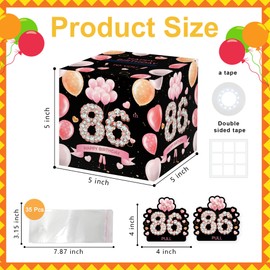 Azbuk 86th Birthday Gifts for Women Men, 86th Birthday Surprise Gift Box, Happy Birthday Money Gift Boxes for Cash, 86th Birthday Party Pink Decorations Supplies（with 35PCS Bags）
