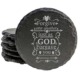 Faith and Hope: Laser Etched "Bible Verse Coasters": "Forgive One Another" - Round Slate - set of 5