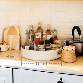 11 Inch Beige Lazy Susan Organizer with Handles.Lazy Susan Turntable for Cupboard Turntable,Kitchen,Spice Rack,Countertop,Pantry Storage and Under Sink Storage,1 Carton