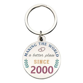 TGCNQ 25th Birthday Gifts – Born in 2000 Keychain – 25 Year Old Birthday Gift for Women & Men – Stainless Steel Pendant with Velvet Pouch – Meaningful Keepsake
