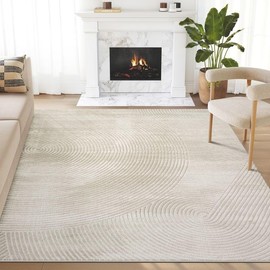 Abani Neutral Beige Area Rug 2' x 3' for Living Room, Bedroom - Zen Reiki Circles Pattern - Durable & Easy to Clean