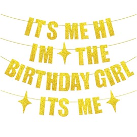Its Me Hi Im The Birthday Girl Its Me Banner, Birthday Party Banner for Girl Glitter Popular Birthday Decorations Banner Hanging Garland Sign Girls Birthday Party Decoration Photo Backdrop(Gold)