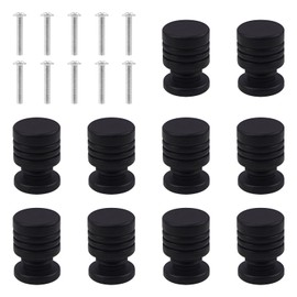 NAHUAA 10Pcs Cabinet Knobs Black Drawer Knobs Aluminium Kitchen Cupboards Door Knob Round Wardrobe Pull Handles for Chest of Drawers with 10Pcs M4 Screws, 17x24mm
